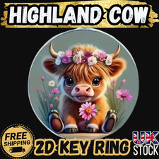 Highland Cow 2D Domed Key Ring–Gift Ready, Free Delivery, UK Stock, Perfect Gift
