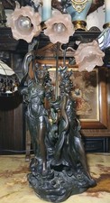 Widdup And Bingham Table Lamp 3 Females With  3 Ruffle Shades Art Nouveau Style