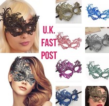 Lace Venetian floral eye mask black gold white pink blue green silver masquerade