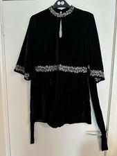 Ladies Playsuit Size 14 Black Velvet & Silver Beaded New Stunning Xmas party B6