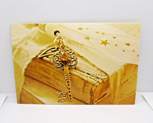 Postcard ornate gold key - postcard, on
