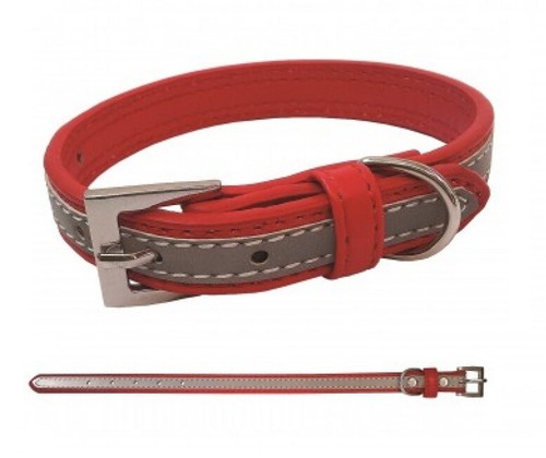 Dog reflective leather collar - reflective,