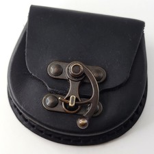 MEDIEVAL BELT POUCH - NAPOLEONIC BALL BLACK LEATHER REENACTMENT COSTUME MOVIE