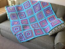 Hand Crocheted Blanket / Throw - Traditional Granny Squares - Bright Turquoise 