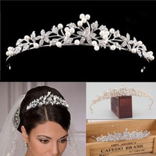 Crystal Wedding Bride Bridal Prom Party Pearl Flower Tiara Hair Band Headband AA