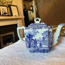 Stunning Rare Ashworth bros Victorian Blue & white Square Teapot c1880