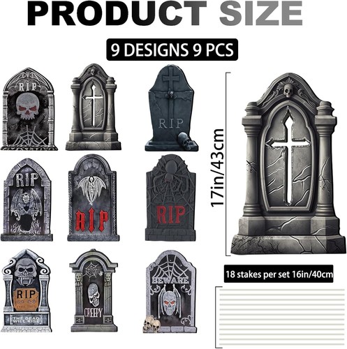 9pcs halloween gravestone yard - 9pcs,