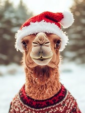 Camel in Santa Hat and Sweater
