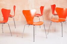 Fritz Hansen Early Original 3107 Series 7 Chairs Set Of 6 In Orange From 1974
