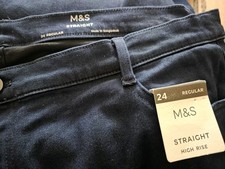M&S Ladies Womens Denim Blue Indigo Stretch Trousers Jeans Size 24 Regular BNWT