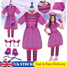 Kids Girls Cheshire Cat Kitty Fancy Dress Cosplay Costume Ears Pink Wonderland