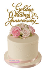 Cake Topper Golden 50th Wedding Anniversary Glitter Mirror Card Decoration