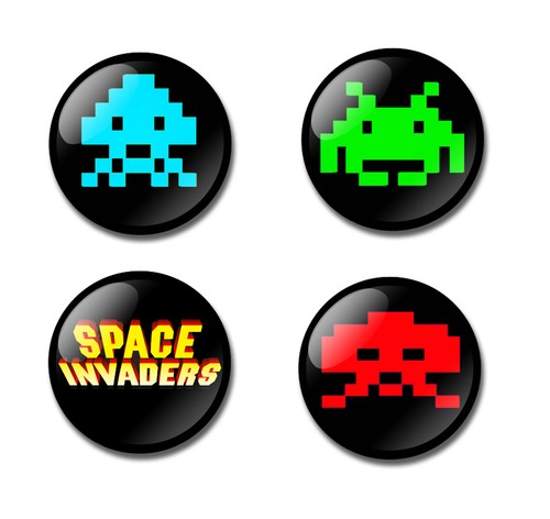 Space invaders 25mm button - space,