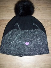 Alice Hannah women's black/glitter cat bobble hat.One Size. Free Postage!