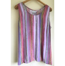 Jorli Bright striped long blouse top 22 Sleeveless Purple Pink