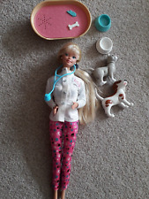 Vintage Vet Barbie Doll-used. With pet bed and bowls, dog and cat