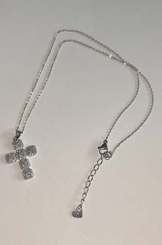 Silver diamante cross necklace