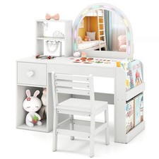 Kids Princess Makeup Dressing Table w/Open Storage Shelves-White SVE10439BSHY