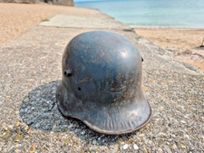 WW2 Normandy used by German Army Coastal Defnce WW1 Helmet with camouflage, stam