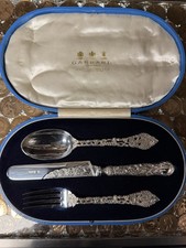 Luxurious Garrard Sterling Silver Three Piece Christening Set Beautiful
