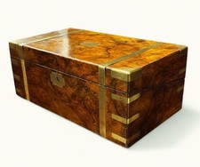 Victorian Campaign Burr Walnut Writing Box With Fitted Interior, Secret Drawers.