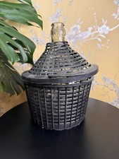 Vintage Clear Glass Ambrosio Carboy Demijohn Wine Bottle  13" 5L in plastic bask