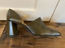 Audley Olive Leather High Block Heel Shoes Size 40