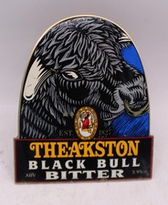THEAKSTON BLACK BULL BITTER BRASS PUMP CLIP BADGE PUB BAR COLLECTIBLE