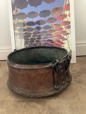LARGE VINTAGE COPPER HAMMERED CAULDRON/LOG BASKET