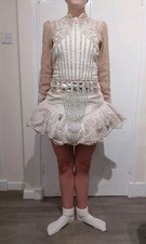 White And Beige Irish Dancing Dress With Lace Detailing