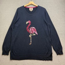ARABELLA & ADDISON Jumper Womens UK 20 Navy Knit Flamingo Sequin Bird Intarsia