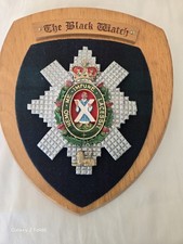 The Black Watch Military  Wooden Wall Plaque Shield Tartan Backed 