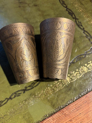 Pair indian brass lassi - pair, of
