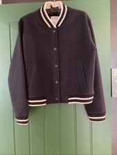 Wool Blend Varsity Jacket Cardigan Size 8 10 12 Farhi By Nicole Farhi Black New