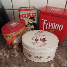 collectable advertising tins Oxo Typhoo, Canadian Maple Tea, Betty's  Fruit Cake