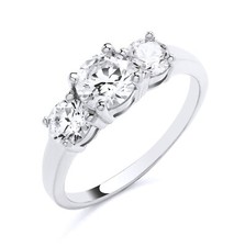 Sterling Silver 2.00ct Simulated Diamond Three Stone Engagement Ring size K to S