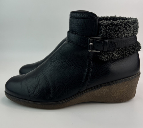 Ecco black leather ankle - leather, wedge