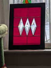 STAINED GLASS PANEL FRAMED RED