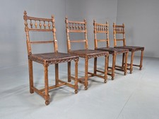 4 Neo Baroque Dining Chairs Oak and Leather 1900s Antique EB9203 VDIN