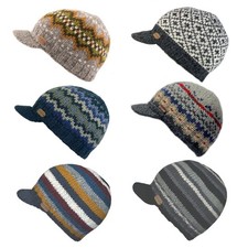 KuSan Wool Peaked Beanie Cap - Visor - Hand Made - One Size - Fleece Lined