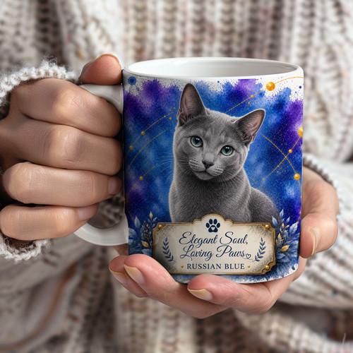 Russian blue cat watercolor - blue,