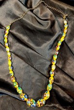 Vintage Millefiori Yellow Italian Murano Multi-colour Glass Bead Necklace 21inch