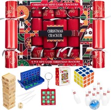 KreativeKraft Christmas Crackers Pack of 6, Mini Games or Wind Up Toys for Kids