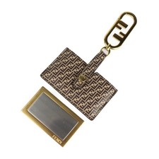 FENDI Mirror Holder Micro FF Keychain 7AS049 Leather Brown Bag Charm R2415083010