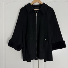 River Island Size Large Black Faux Suede Swing Coat Faux Fur Cuff Jacket