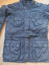 Superdry Mens Motorbike Jacket Coat Quilted Black Belted Size Large