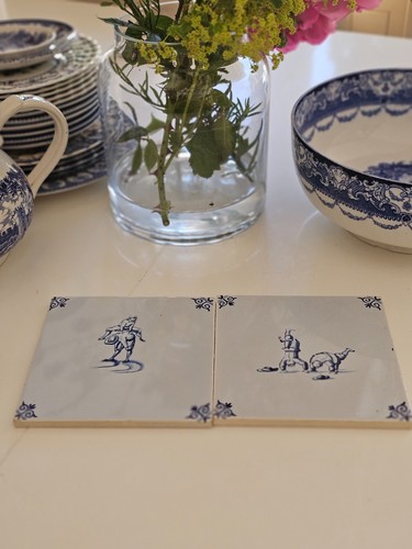 Pair delft tiles - delft,