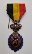 Vintage Belgium Enamel & White Metal Labour Medal & Ribbon - Silver Class