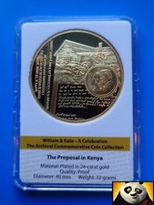 William & Kate The Proposal in Kenya Gold Plated 40mm Slabbed Coin Medal