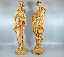 Vintage Chinese/Japanese Statue Bundle 18inch: Man with birds &Woman with fan